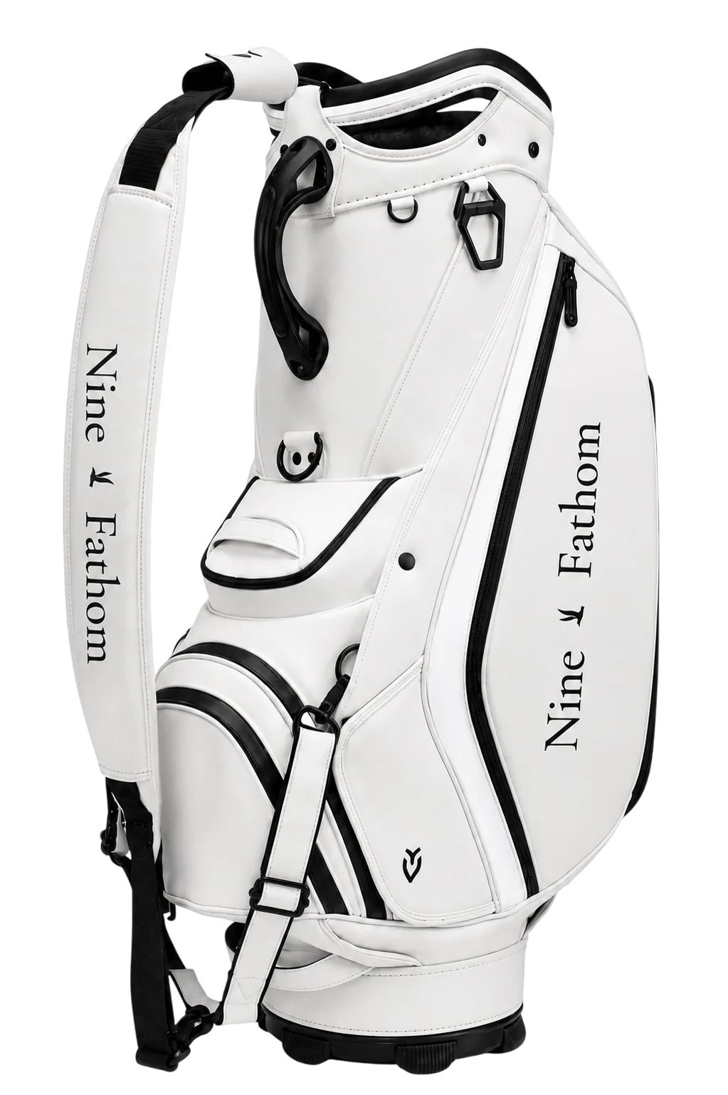 The Staff Bag — white tour bag with Nine Fathom down the side